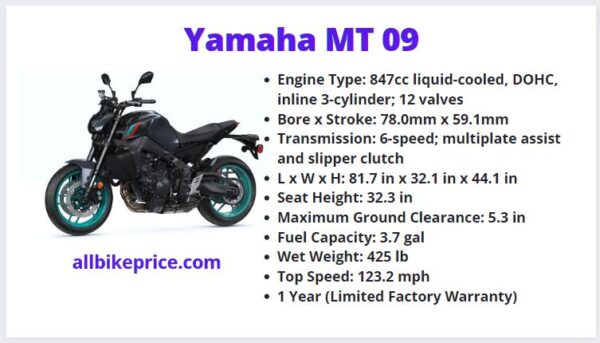 Yamaha MT 09 Price, Top Speed, Mileage, Specs, & Review
