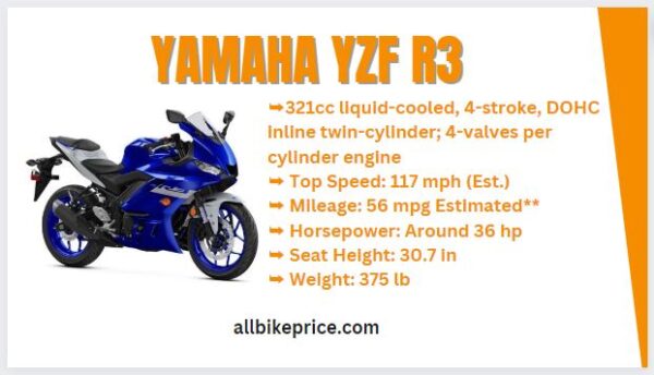 Yamaha YZF R3 Top Speed, Specs, Price, Mileage, Review, Seat Height, Horsepower, Specs, weight